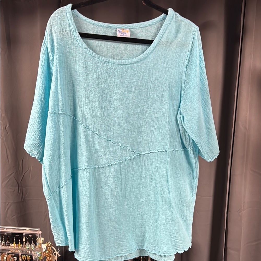 Turquoise Blue Relaxed 3/4 Sleeve Top